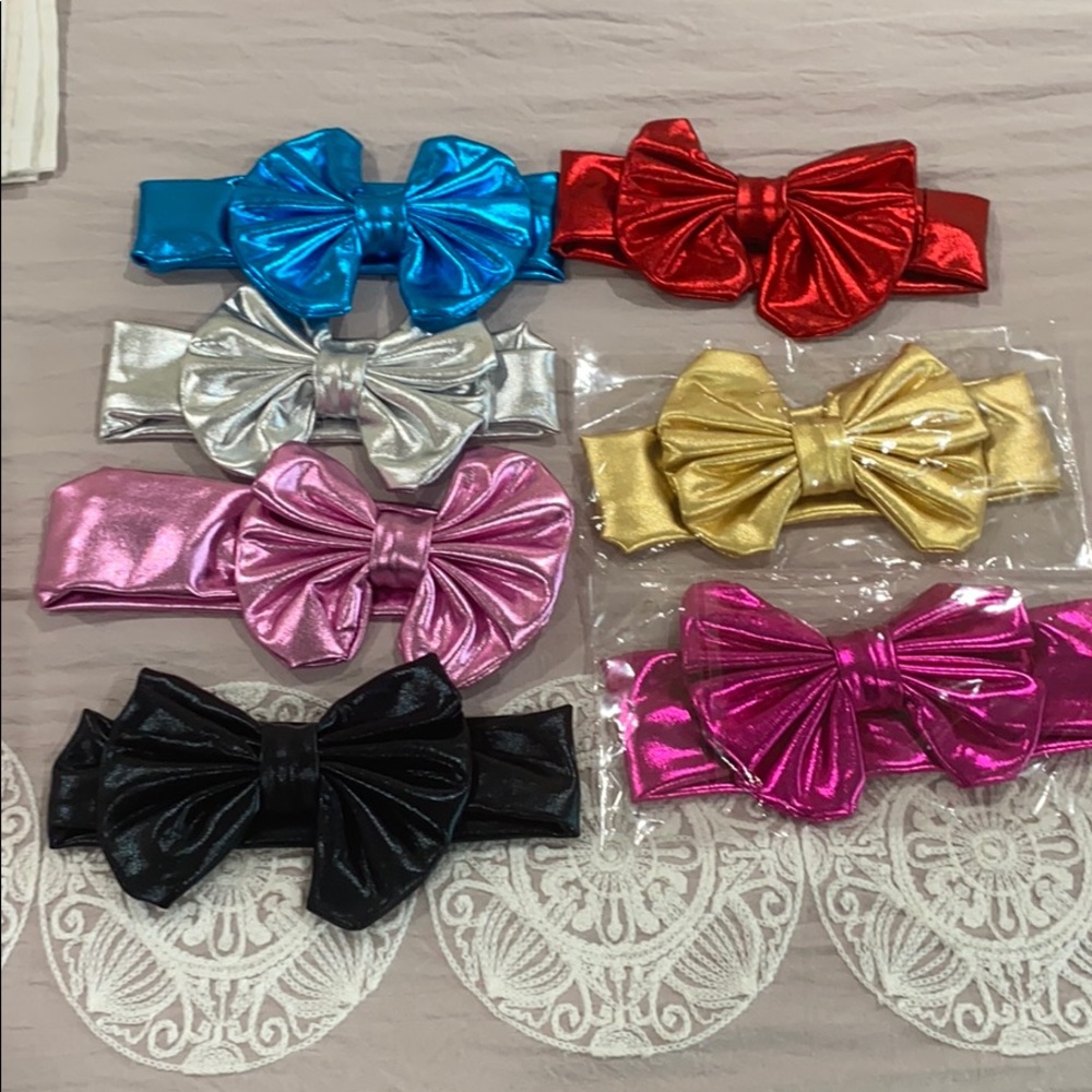 Bundle of 7 foil color bow headbands